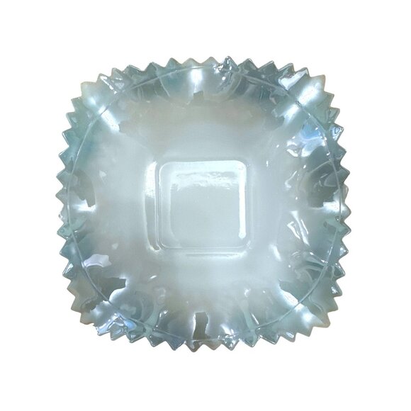 TWO Vintage Indiana Glass Opaque Blue Diamond Point Iridescent Milk Glass Dish - Picture 3 of 6